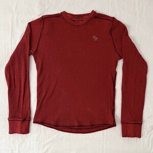 Abercrombie & Fitch Men’s Waffle Knit Long Sleeve Tee, Brick Red, Size L, Y2K